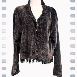 Varon Gray Velour Sweater Jacket Tassel Made In USA Sz 2